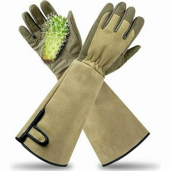 "Heavy-Duty Thorn Proof Rose Pruning Gloves–16.3-Inch Arm Protection, Durable Goatskin Leather Gardening Green Gloves for Men & Women (Sizes L)"