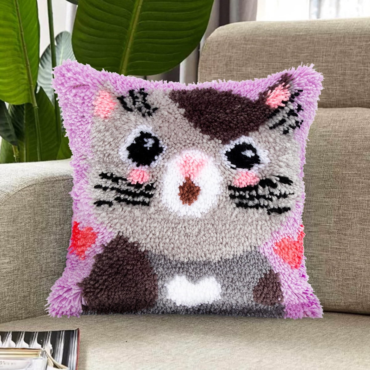 Latch Hook Pillow Kits for Adults pillow,latch hook pillow kits,Cat Embroidery Creative Craft Home Decor Ideal for Learning Pillow Making 43×43cm/17*17in