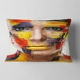 thumbnail image 2 of Designart Woman with Colorful Face - Contemporary Throw Pillow - 12x20, 2 of 5