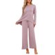 thumbnail image 2 of Conjuntos de lounge para mujeres INSPIRE CHIC, de manga larga y pantalones jogger, 2 piezas, pijamas sueltos, ropa de dormir, loungewear, M Rosa, 2 of 6