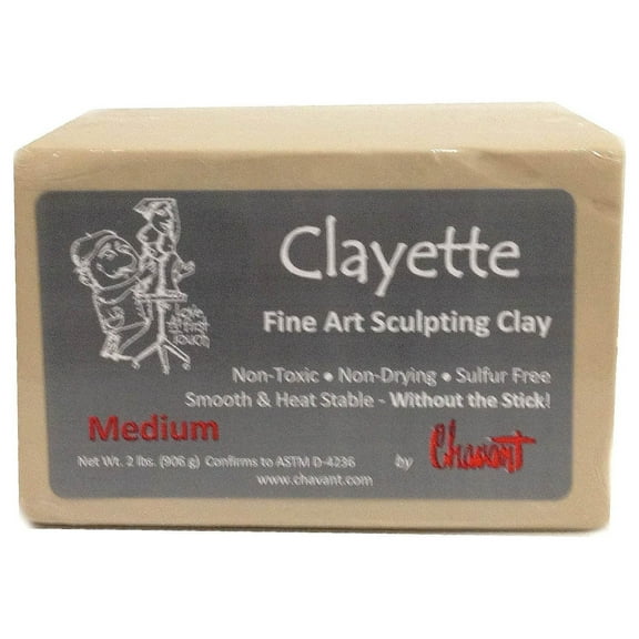 Chavant CLAYETTE Medium - 2 Lbs. Professional Oil Based Sulfur Free Sculpting Clay - Grey