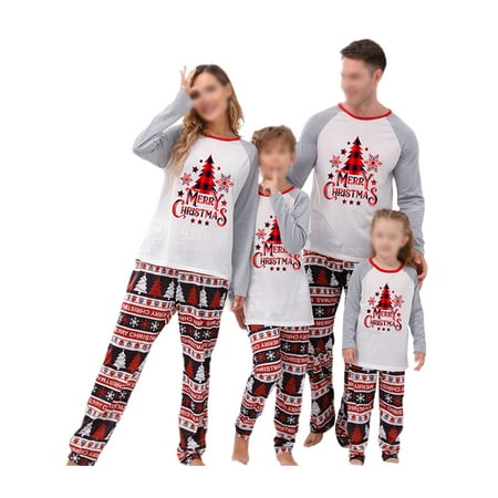 

Glookwis Women Men Kids Crew Neck Sleepwear Soft Matching Family Pajamas Set Casual Loose Nightwear Long Sleeve Elastic Waist PJ Sets Red Gray Mom-2XL