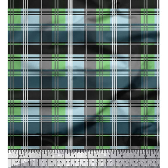Soimoi Green Poly Georgette Fabric Check Check Decor Fabric Printed Yard 52 Inch Wide