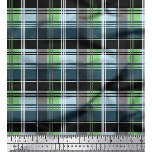 Soimoi Green Rayon Fabric Check Check Print Sewing Fabric Yard 42 Inch Wide
