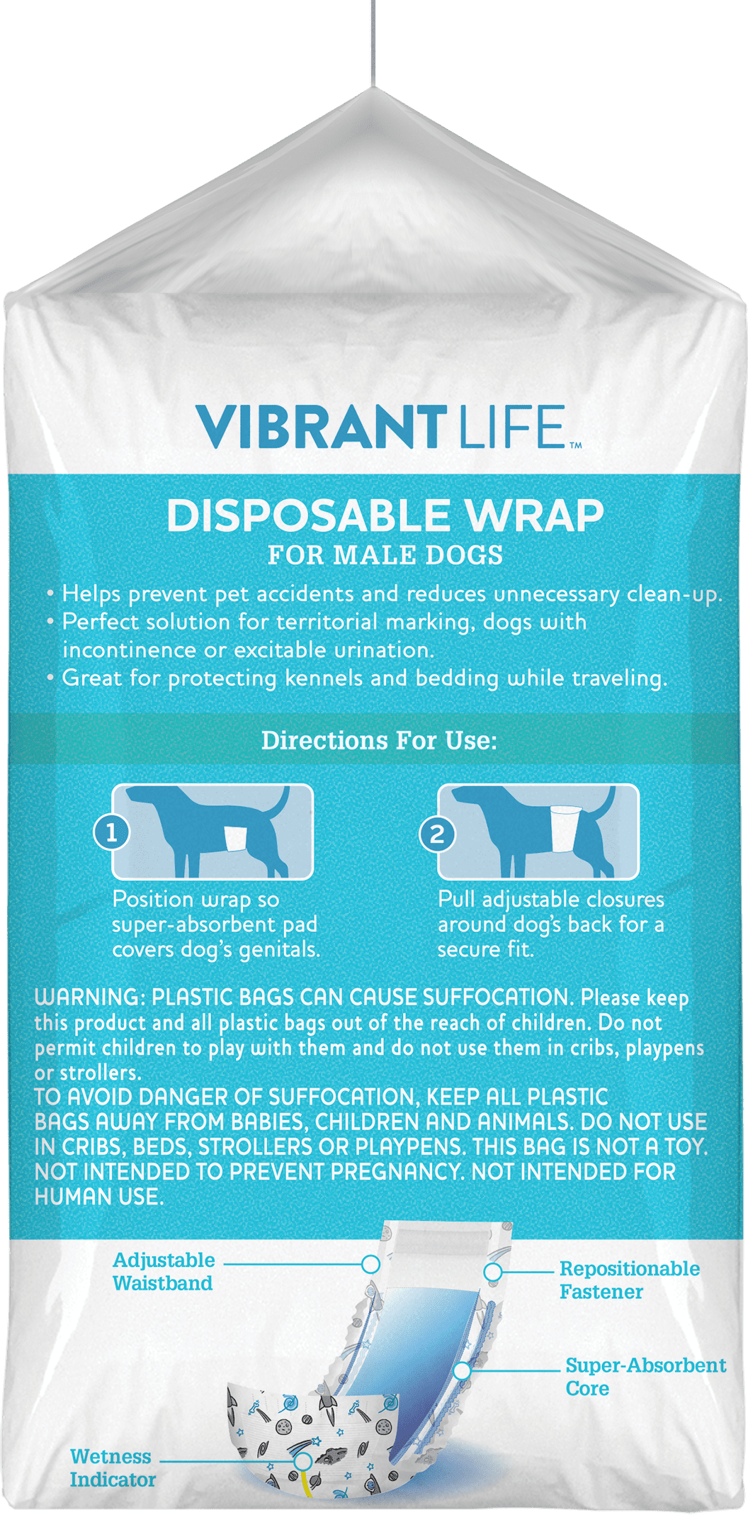 Vibrant Life Disposable Male Wraps for Dogs - Med 12Ct