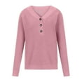 thumbnail image 5 of JGGSPWM Solid Crochet Knit Sweaters for Womens Fall Trendy Tops Button Up Henley V Neck Long Sleeve Pullover Cute Comfy Jumper Casual Elegant Sweater Pink XXL, 5 of 7