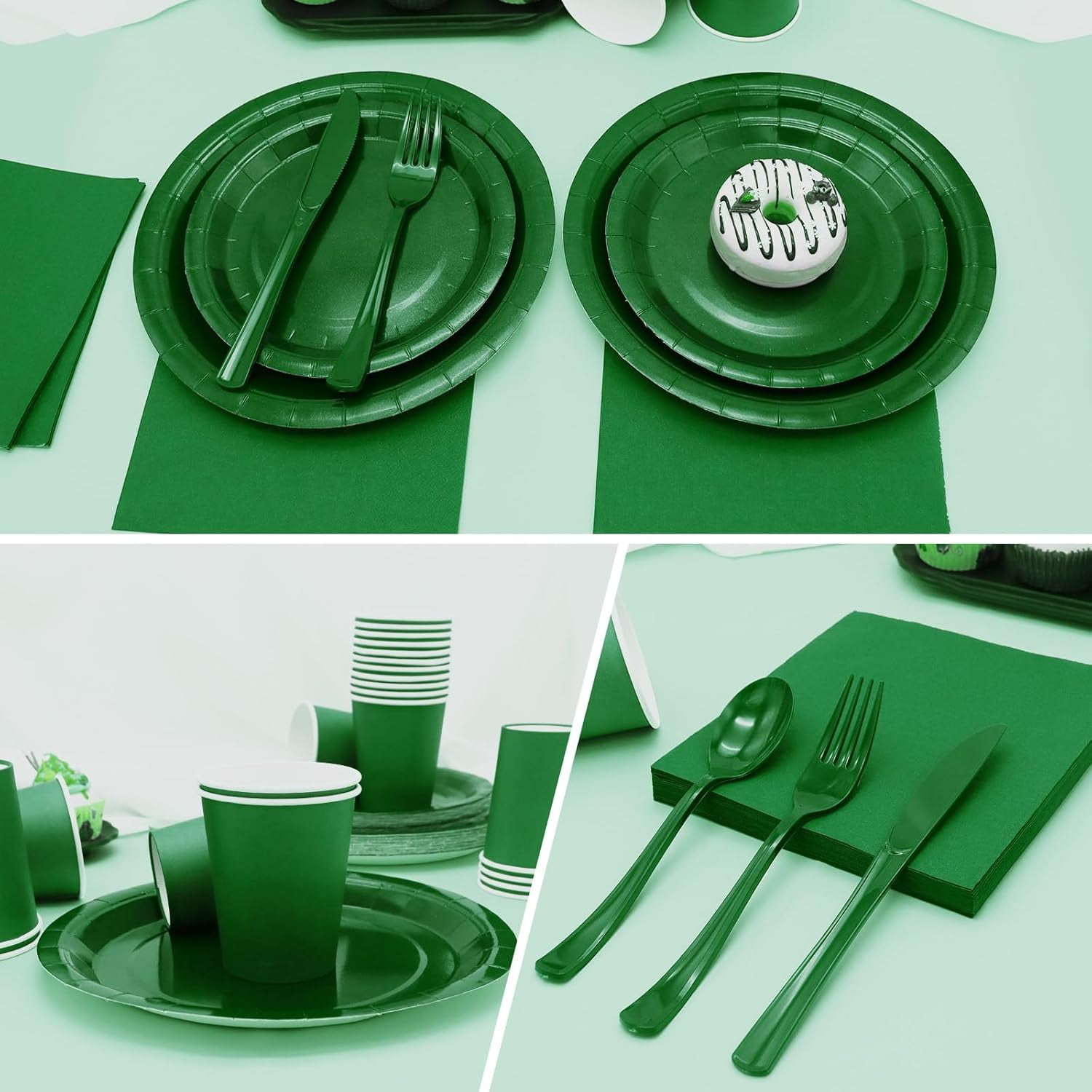 Green Paper Plates Party Supplies,Green Plate Disposable Dinnerware Sets,168pcs Plates and Napkins Party Supplies for St. Patrick's Mardi Gras Birthday Decorations Serve 24