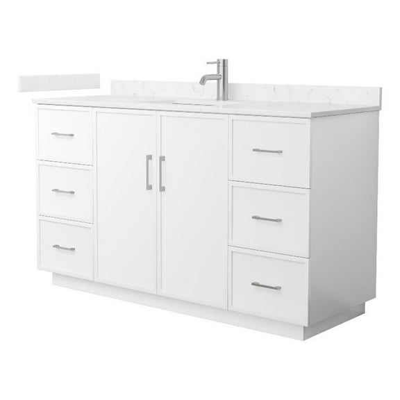 Elan TK 60" White Single Vanity & Carrara Cultured Marble Top & Nickel Trim
