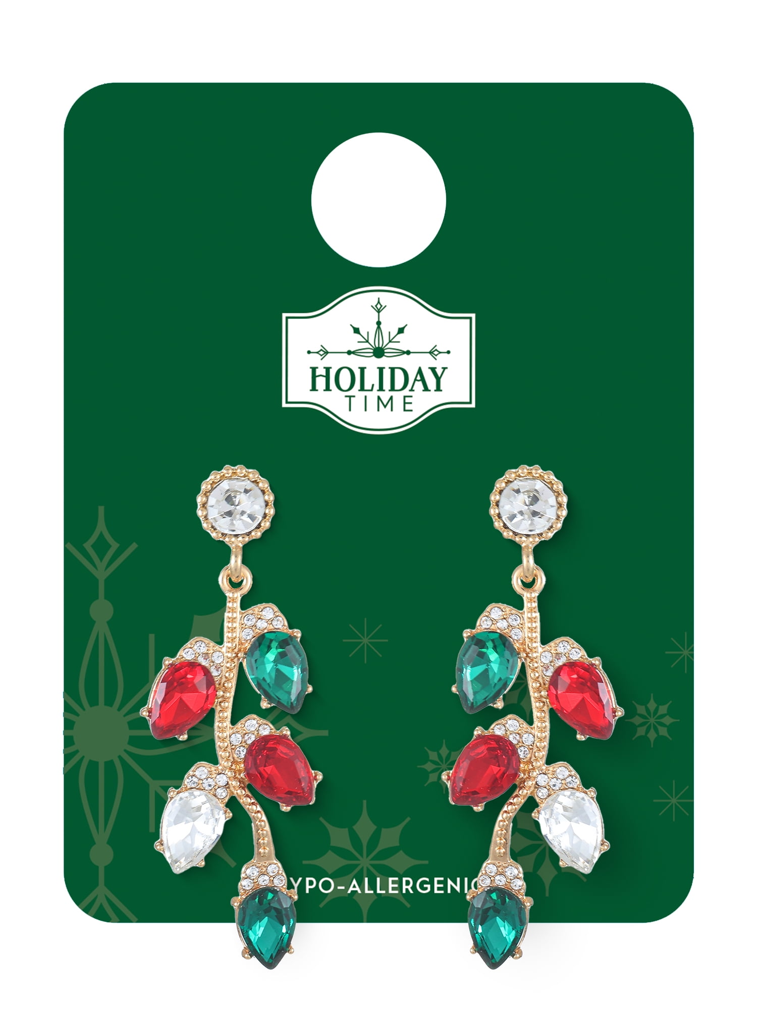 Holiday Time Red, Green and Silver Ornament Drop Earrings, 1 Pair