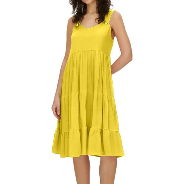 Vestido informal ligero sin mangas de color liso para mujer, ideal para primavera-verano