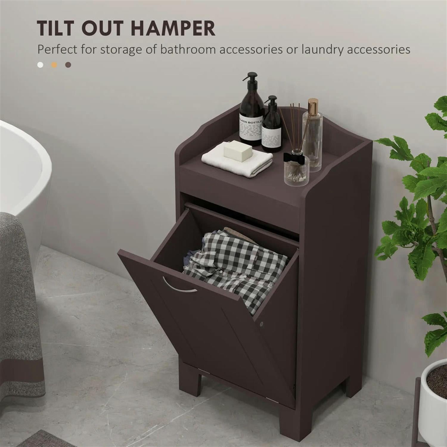 Demi Bonn 31" Bathroom Storage Cabinet with Tilt-Out Trash, Laundry Cabinet with Tilt Out Laundry Basket for Kitchen, Living Room, Brown