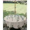 thumbnail image 3 of Teal Green Eucalyptus Leaves Table Cloth Round Tablecloth, Spring Plants Country Beige Waterproof Wrinkleproof Table Cover with Umbrella Hole and Zipper for Party/Dining/Patio/Wedding 54 Inch, 3 of 9
