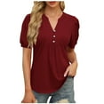thumbnail image 2 of Xixinqiwan Today Women Summer TopsWomen's V Neck Summer Tops Short Cap Sleeve Casual Henley Shirt Cute Loose Fit Button T Shirts, 2 of 7