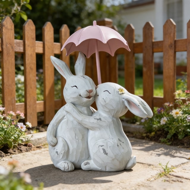 CaiYueKe Easter Bunny Garden Statue Outdoor Decor Spring Rabbit Figurine Handmade Resin Sculpture Yard Art Patio Ornament Home Decoration Gift for Holiday