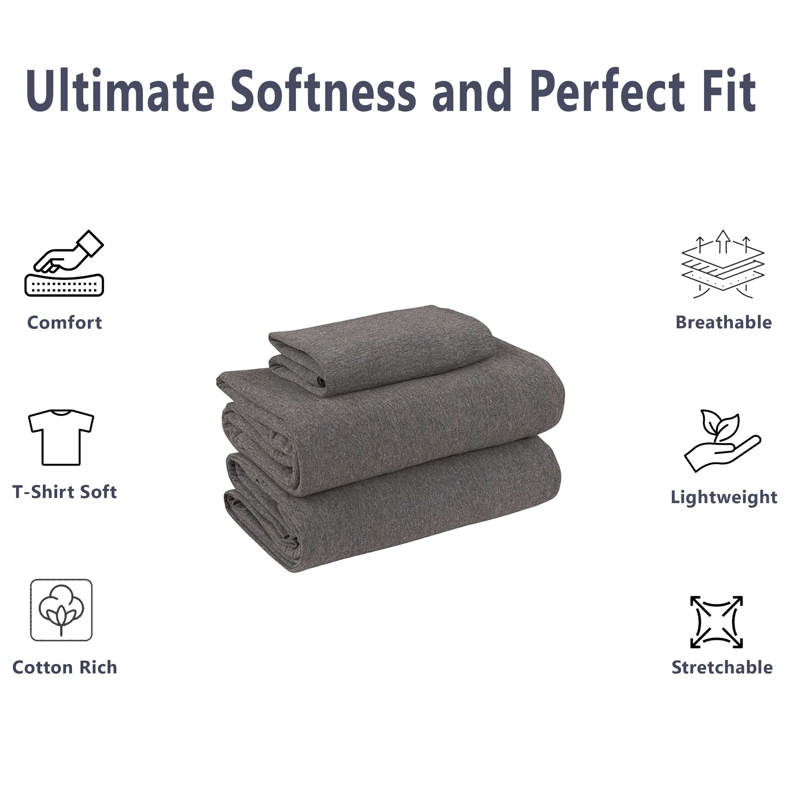 Mainstays Cotton Rich Extra Soft Jersey Bed Sheet Set, Twin-XL, Charcoal, 3 Pieces