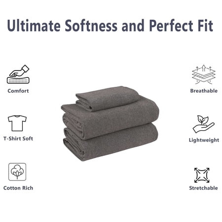 MAINSTAYS COTTON RICH EXTRA SOFT JERSEY BED SHEET SET, TWIN-XL, CHARCOAL, 3 PIECES