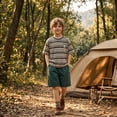 thumbnail image 2 of NIPAXO Boys Outfits Set Elastic Waistband Cotton Blend Knit Striped Crewneck Tent Graphic T-Shirt Shorts Set for Toddler Little Boys Age 4-5 Years Green, 2 of 6