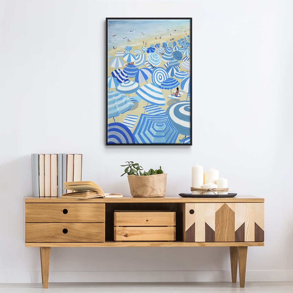 Sky Blue Beach Framed Premium Gallery Wrapped Canvas - Ready to Hang