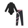 thumbnail image 5 of ZDHoor Girls 2Pcs Sports Dance Outfit Set Long Sleeve Leotard with Leggings for Gymnastics Workout Pink 5-6, 5 of 7