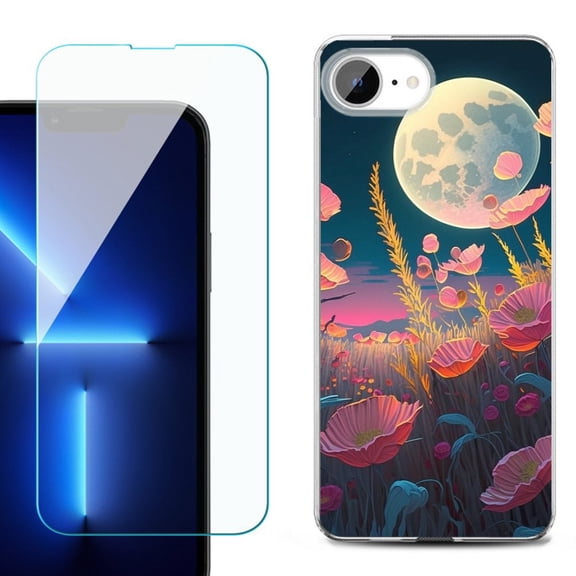 Phone Case for iPhone 17e, with Screen Protector, by OneToughShield - Moon Poppies