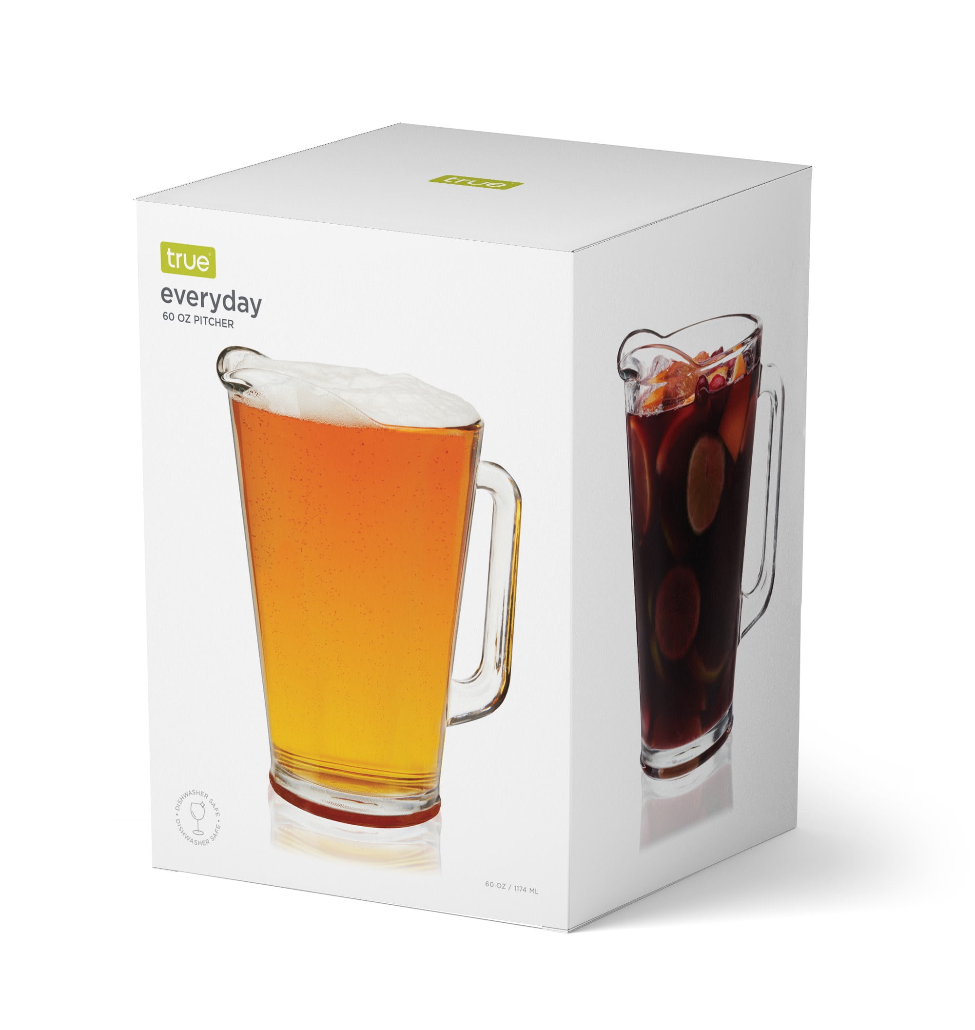 True Large Glass Pitcher for Cocktails, Beer, Iced Tea, Water, Juice, 60oz