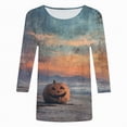 thumbnail image 4 of Towmus Womens Fall Shirts Halloween V Neck 3/4 Length Sleeve Pumpkin T-Shirts Thanksgiving Graphic Tee Tops, 4 of 6