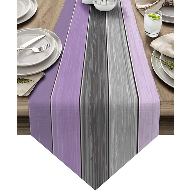 GFDYREE Burlap Linen Rustic Table Runners 72 Inches Long, Retro Barn Wood Lavender Purple Gray Table Runner Farmhouse Style for Coffee Table, Holiday Parties, Wedding, Events Dinner, Home De