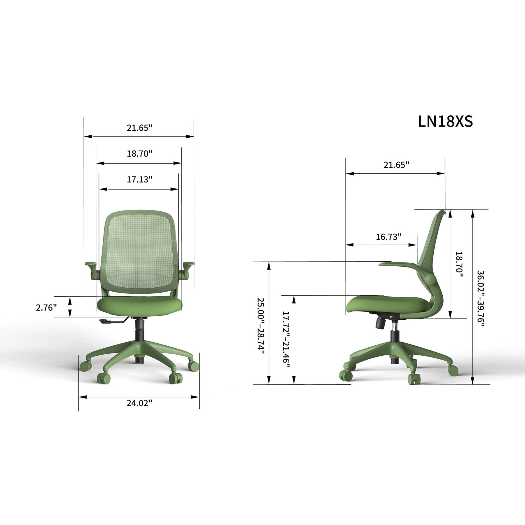 S-HOME Modern Ergonomic Mesh Back Office Chair With Fireproof Nylon Fabric, Rotating Design And Gas Lift For Support, Adjustable Height And Flip-Up Armrests  For Home Offices, Green