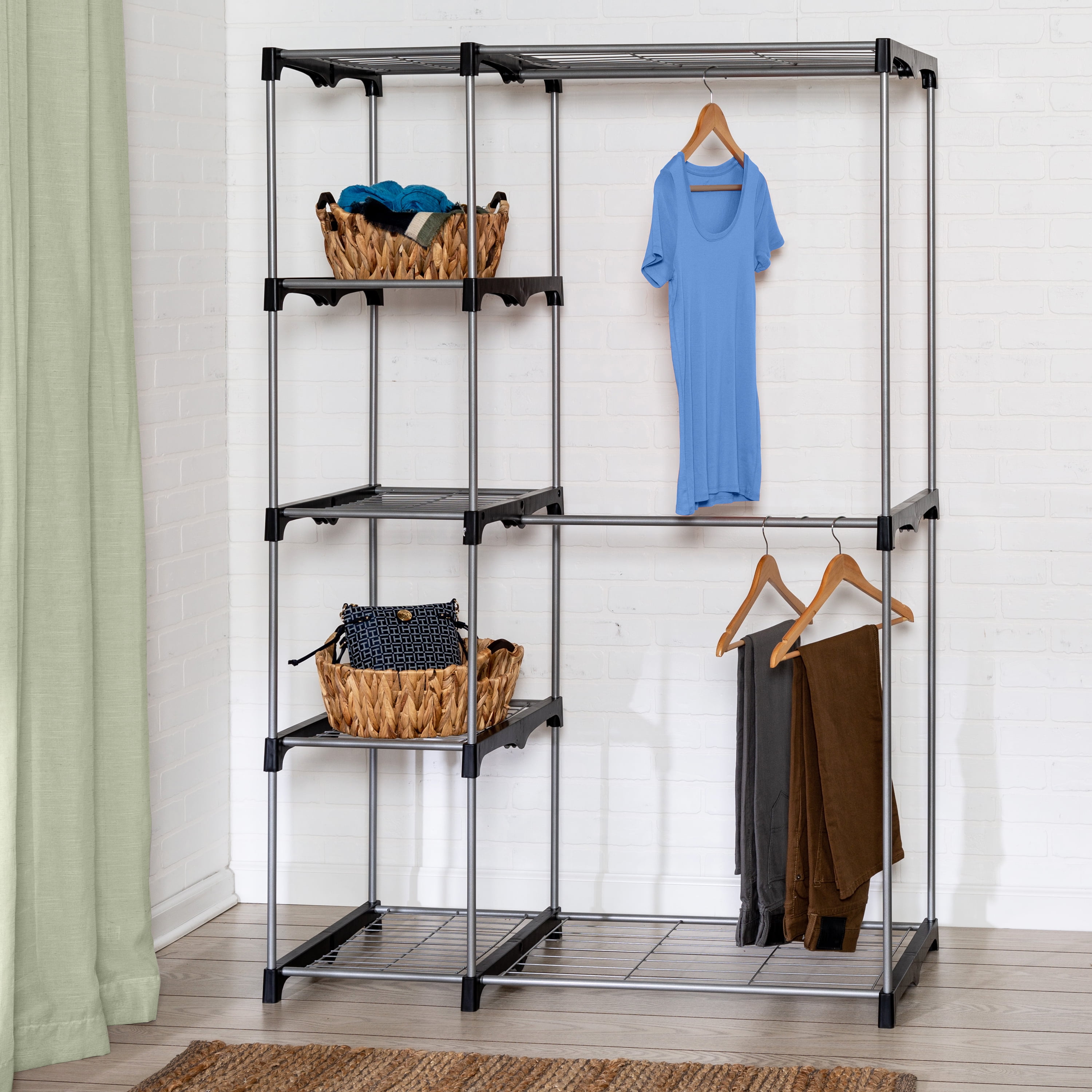 Whitmor Double Rod Closet System Metal with Resin Connectors Silver and Black Walmart