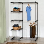 Honey-Can-Do Steel and Plastic Double Rod Freestanding Closet with 4 Shelves, Silver/Black