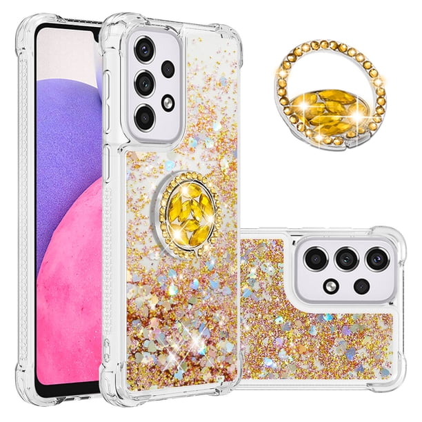 Funda para Samsung Galaxy A33 5G con Brillo Líquido Flotante, Purpurina, Parachoques y Anillo Giratorio Soporte