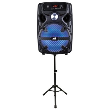 Technical Pro Dual 8 Rechargeable Backyard DJ Party Speaker System with Stand and Microphone. Model: STAGE28
