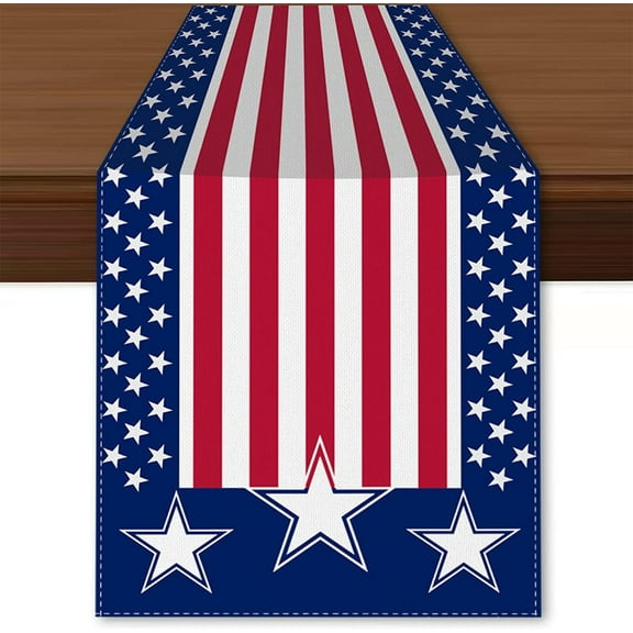 Twfbrm 4th of July Table Runner, 13x72 Inch Linen American Flag Design Stars Stripe Patriotic Table Runner, Red White and Blue Kitchen Dining Table Decoratios for Independence Day, Memorial Day, Party