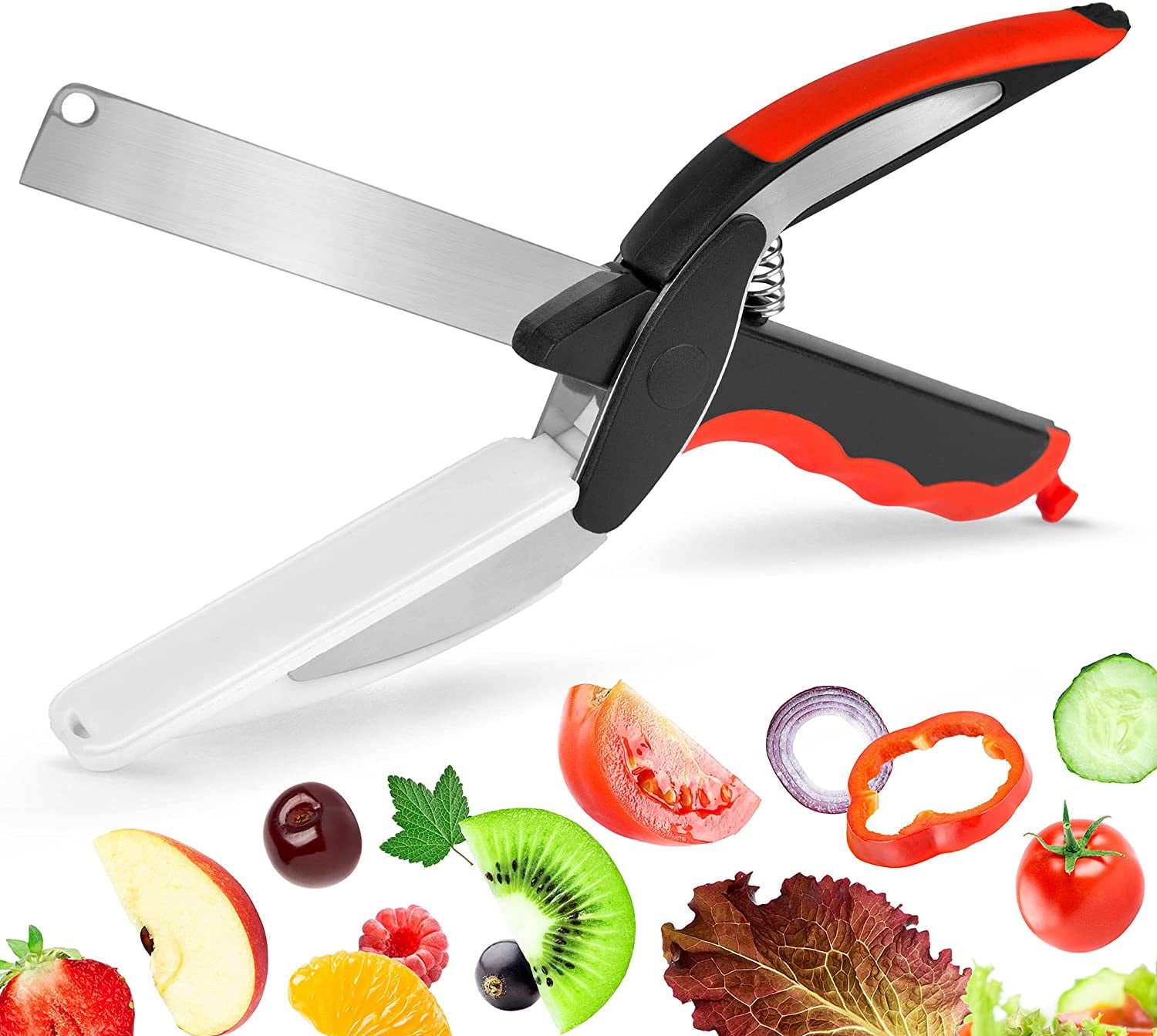 2 in 1 Smart Cutter for Chopping Fruits Easy Smart Cutter Herb Cutter 1 pc Vegetables Cheese Multipurpose Clever Chopper with Cutting Board Built-in Perfect for Picnics