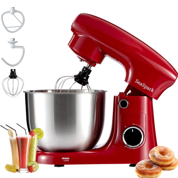 3-in-1 Stand Mixer, 5.3-QT Stainless Steel Bowl, 10-Speed Tilt-Head Kitchen Electric Mixer, Dough Hook, Beater, Whisk, 300W, Red