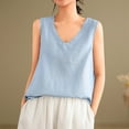 thumbnail image 6 of Ohufall Cotton Linen Tank Tops for Women Fashion Casual Solid Color V-Neck Blouses Tops Summer Comfy Relaxed Fit Sleeveless Beach Shirts, 6 of 7