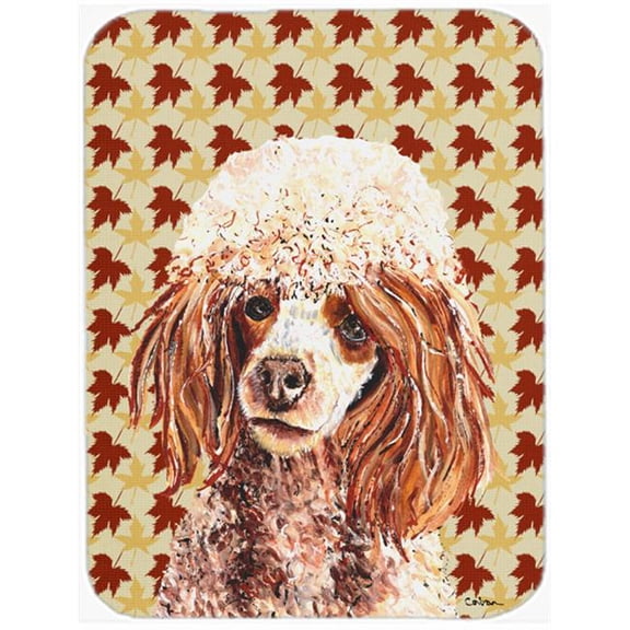 7.75 x 9.25 In. Red Miniature Poodle Fall Leaves Mouse Pad, Hot Pad Or Trivet