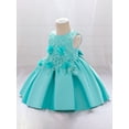 thumbnail image 3 of Bslissey Kids Baby Girls Sleeveless Dress Crew Neck Flower Beaded Patchwork A-line Dress Waist Tie Princess Dress Toddler Sweet Party Dress for Wedding 6 Months-5 Years, 3 of 9