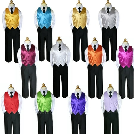 14 Color Pick Baby Boy Toddler Wedding Formal Party Satin Vest 4pc Set Suit (Best Suit Color For Wedding)