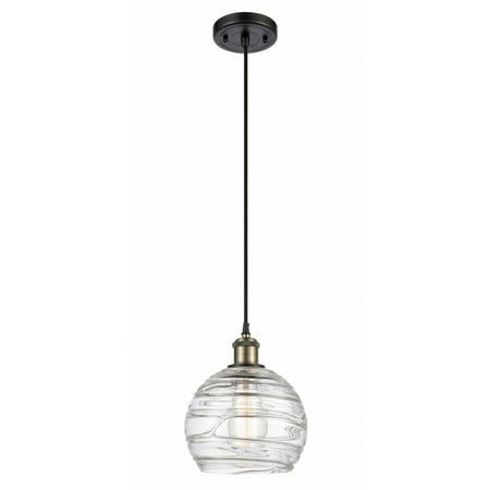 

516-1P-BAB-G1213-8-LED-Innovations Lighting-Athens Deco Swirl - 3.5W 1 LED Cord Hung Mini Pendant In Industrial Style-10 Inches Tall and 8 Inches Wide