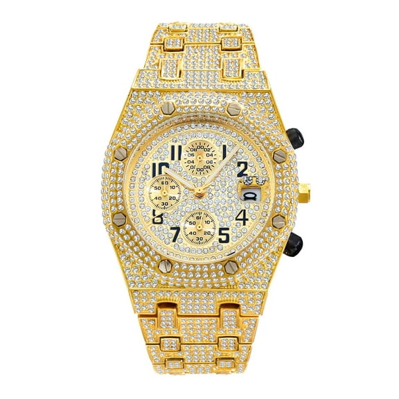 Luxurious Full Rhinestone Accent Quartz Watch - Round Dial, Analog Quartz Movement, Elegant Men's Wristwatch with Timeless Style - Perfect for Formal Occasions