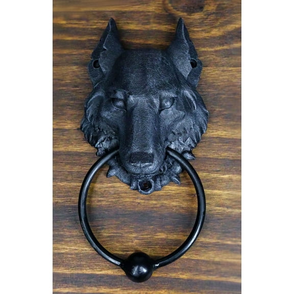 Ebros Full Moon Gothic Chained Wolf Gargoyle Door Knocker Figurine 8.25"Tall