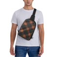 thumbnail image 6 of Chest Bag Dual Pocket 11.8×7.7×2.4in Waterproof Double-Pocket Large Capacity With No Inner Pouch Pockets And Double Drawstrings Argyle Plaid Darkorange_1, 6 of 8