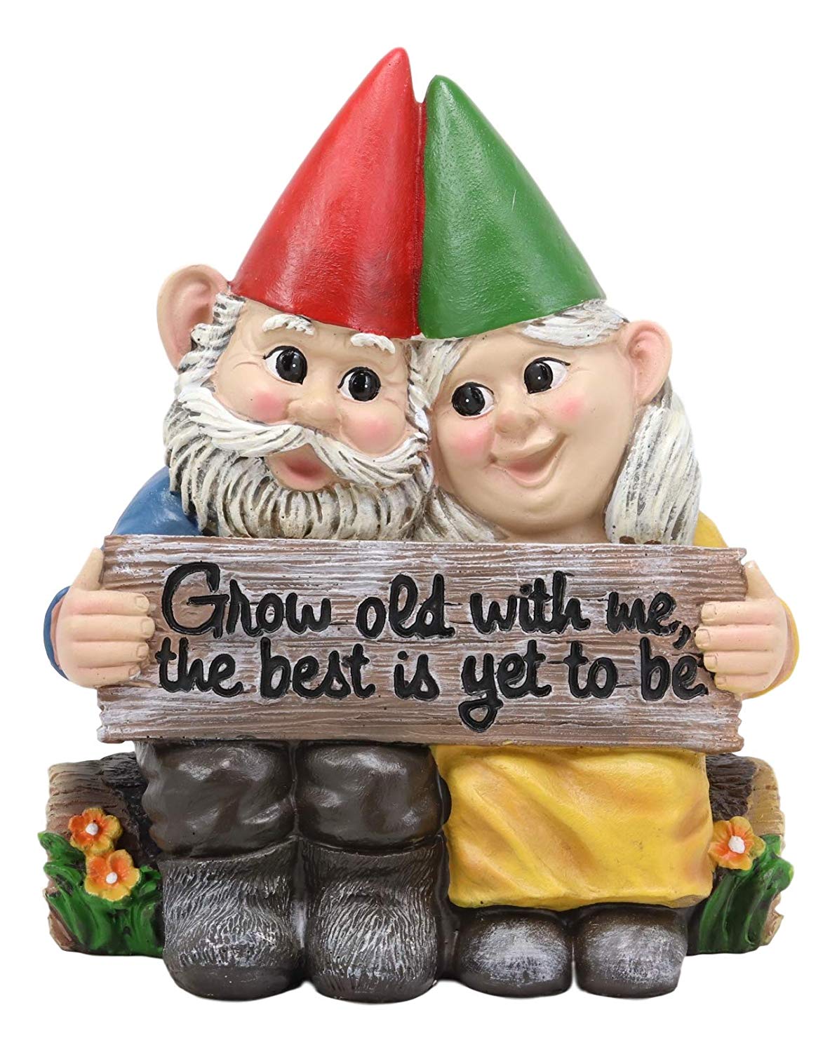 Ebros Whimsical Mr and Mrs Gnome Hobbit Couple Sitting On Garden Log Statue 6.25" Tall 'Grow Old