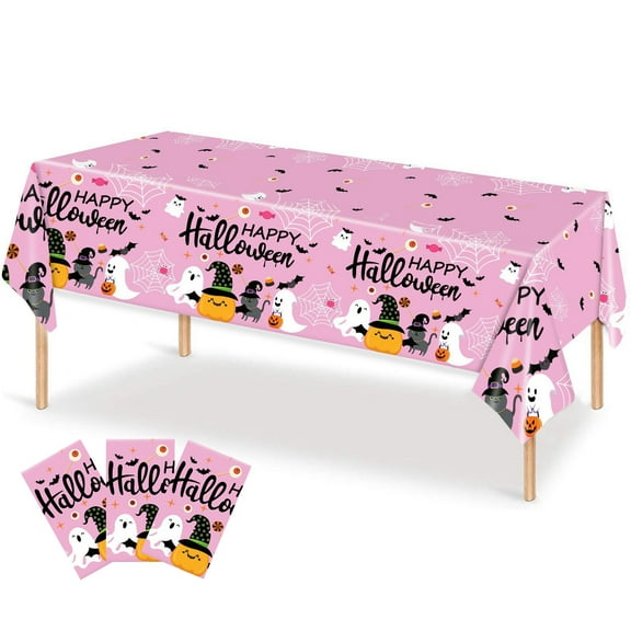 LHNFT 3 Pcs Halloween Tablecloth, Plastic Happy Halloween Boo Table Covers 54 x 108 Disposable Ghost Pumpkin Table Cloths for Halloween Party Supplies