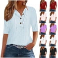 thumbnail image 2 of ShiShine Women's Short Sleeve Eyelet Shirts Casual Summer Drawstring Hoodies Tops Button Front V Neck T-Shirts Tops, 2 of 5