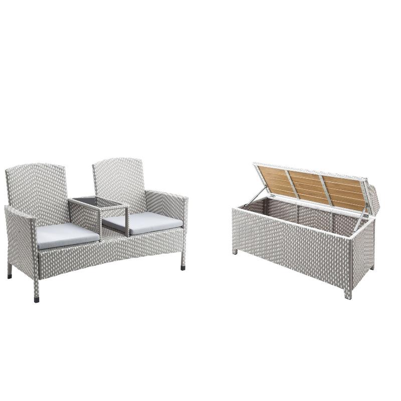 FOA Gray Aluminum Patio Loveseat & Storage Bench Outdoor Set of 2