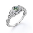 thumbnail image 4 of JeenMata Art Deco Twisted Shank 0.58 Carat Round Cut Natural Transparent Moss Green Agate and Moissanite Milgrain Halo Engagement Ring in 18K White Gold Plating over Silver, 4 of 7