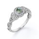 thumbnail image 2 of JeenMata Anillo de Compromiso Art Déco 0,58 ct Ágata Verde Musgo Corte Redondo y Halo Milgrain de Moissanita en Baño de Oro Blanco 18 K sobre Plata, 2 of 6