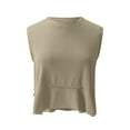 thumbnail image 5 of Xysaqa Women's Sleeveless Yoga Tops Asymmetrical Athletic T-Shirt Running Tanks Crop Tops for Women Flowy Crew Neck Tee Gym Workout Cropped Shirts Khaki S Clearance, 5 of 9